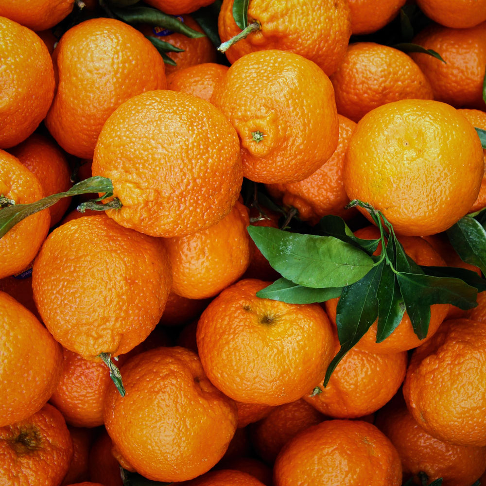 
                      
                        mandarin oranges with stems attached taking up the full frame
                      
                    