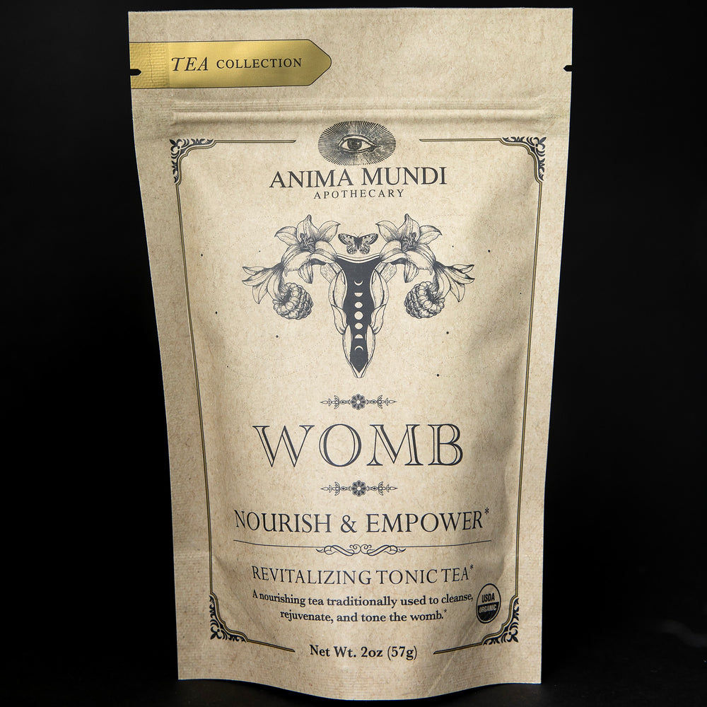 reseable pouch of Anima Mundi's 'Womb" herbal tea blend. 