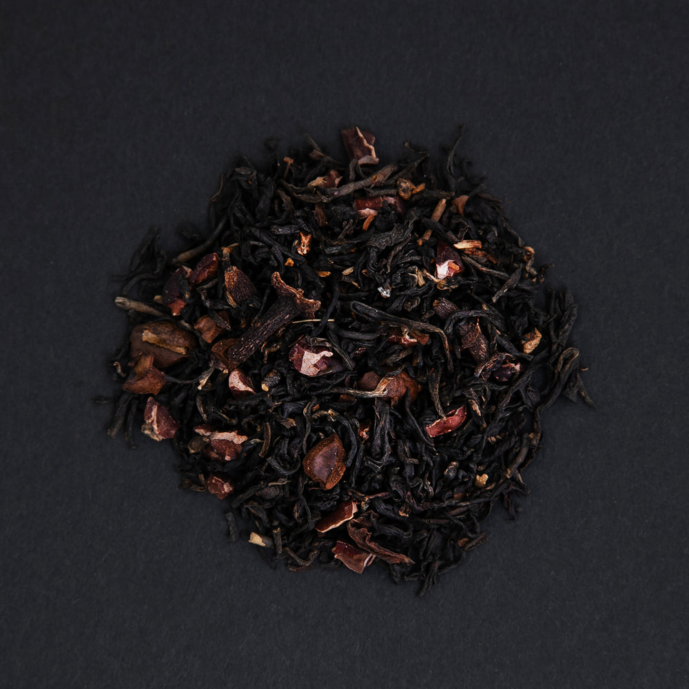 
                      
                        small pile of colombian breakfast chai viewed from above against a black background
                      
                    