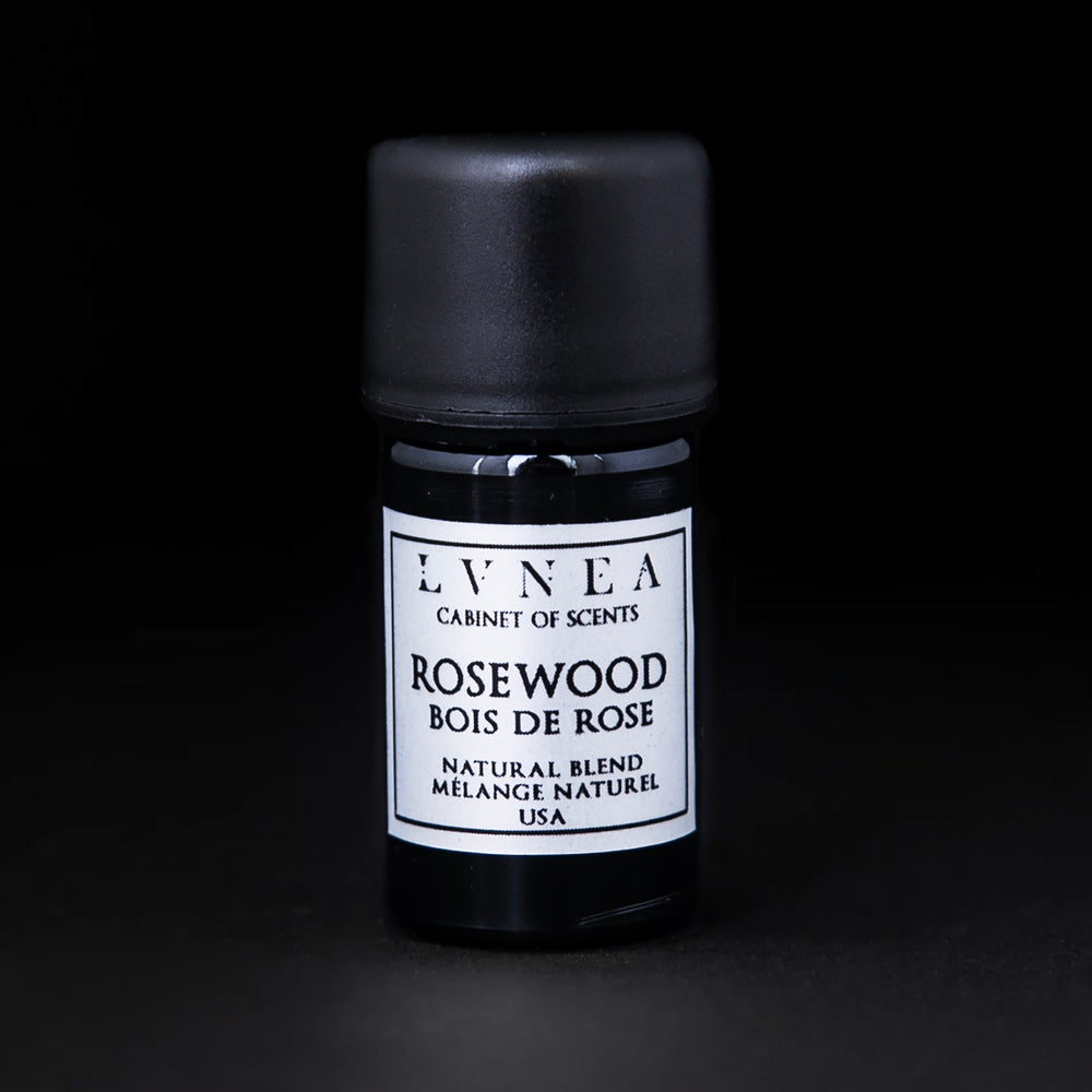 5ml black glass bottle of Rosewood natural blend essential oil