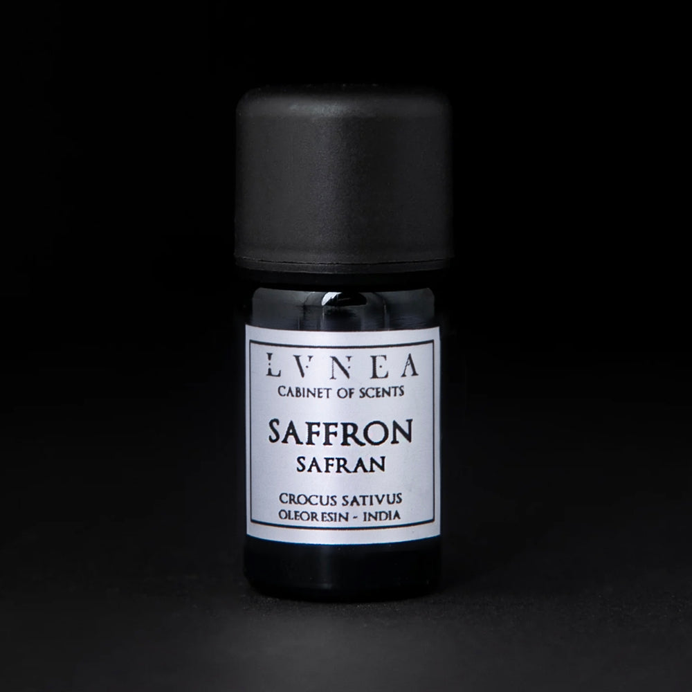 5ml black glass bottle of saffron oleoresin against a black background