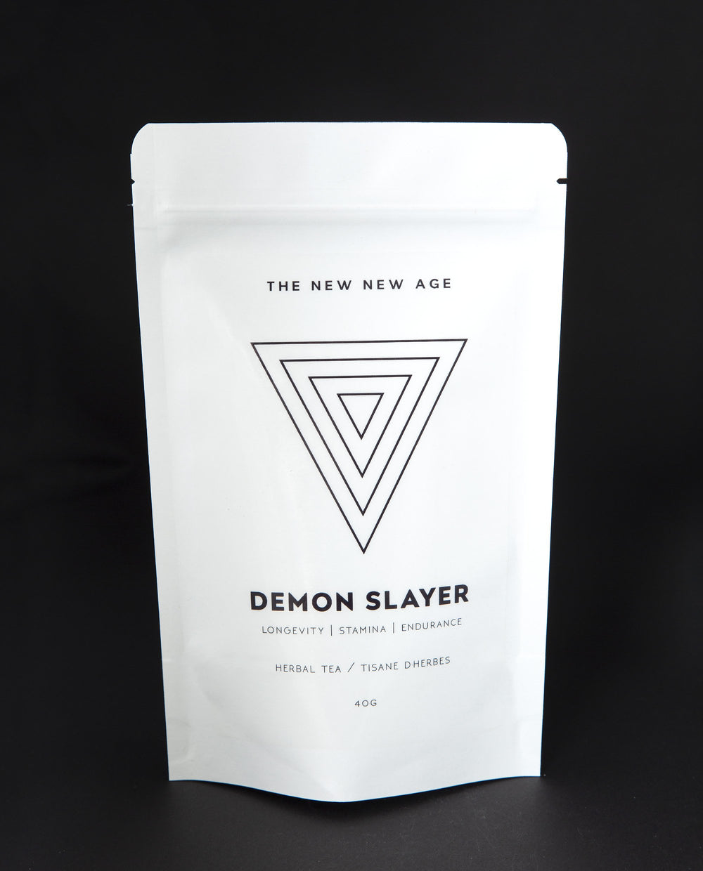 White 40g resealable bag with upside down triangle illustration, containing The New New Age's 