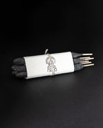 one bundle of Incausa's hand-rolled chacrona and jagube incense wrapped in white paper and twine, on a black background